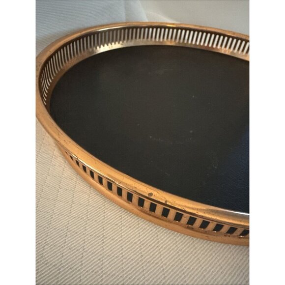 Coppercraft Guild 13" Round Barware Serving Tray Faux Leather Vintage Copper MCM - Picture 3 of 14